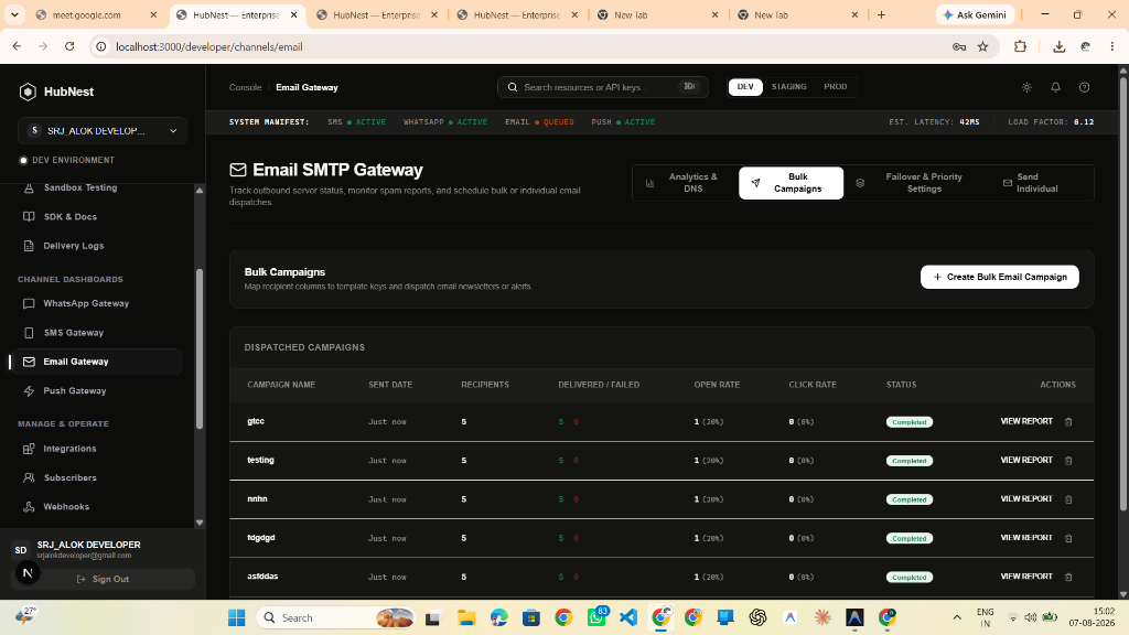Step 7: Bulk Email Campaigns Dashboard & Dispatched History