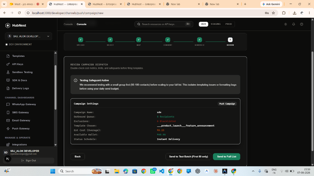 Step 12: Campaign Wizard Step 5 - Review Dispatch & Send to Full List