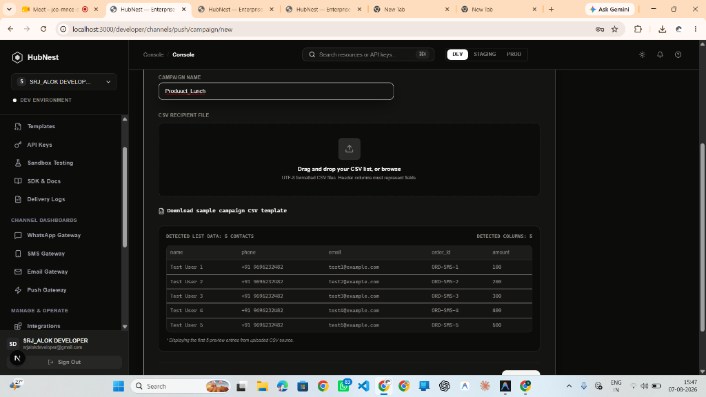 Step 7: Bulk Push Campaigns Dashboard & Dispatched History