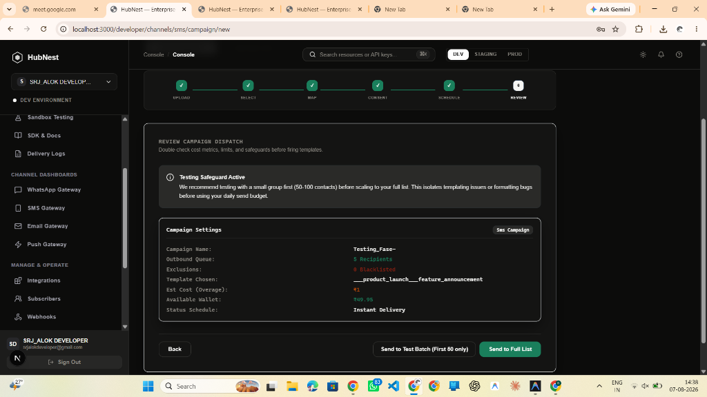 Step 12: Campaign Wizard Step 5 - Review Dispatch & Send to Full List