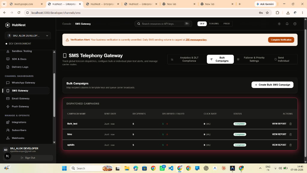 Step 7: Bulk SMS Campaigns Dashboard & Dispatched History