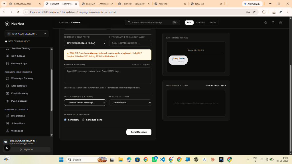 Step 6: Individual SMS Live Channel Preview & Dispatch