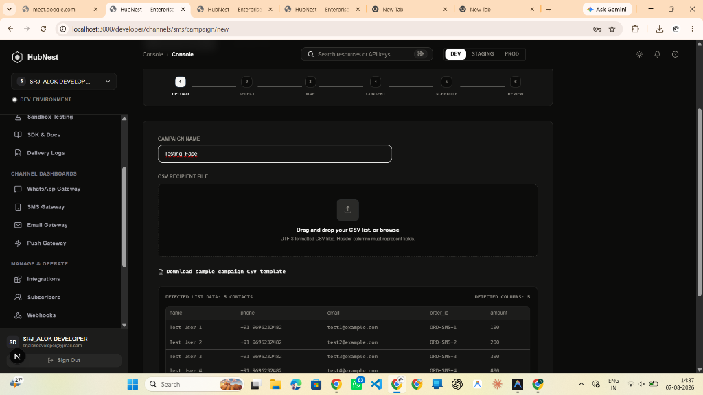 Step 8: Campaign Wizard Step 1 - Upload Recipient CSV & Campaign Name