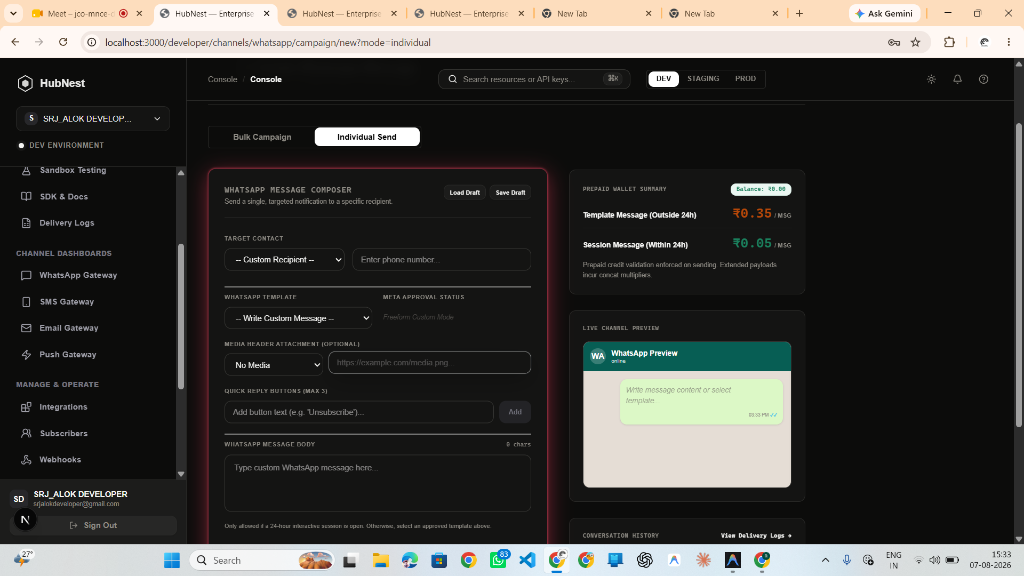 Step 6: WhatsApp Message Composer & Live Chat Bubble Preview