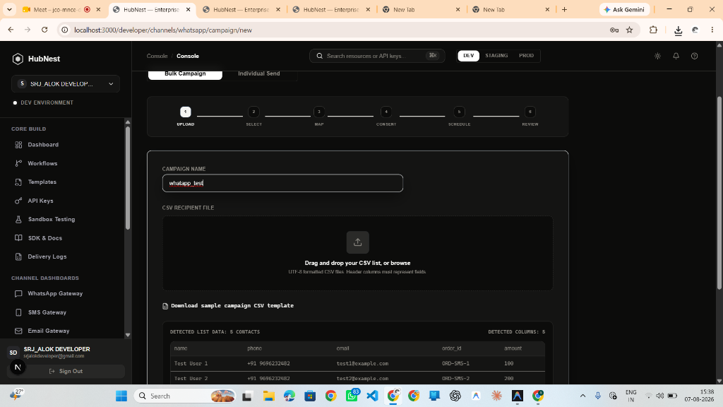 Step 9: Campaign Wizard Step 1 - Upload Recipient CSV & Campaign Name