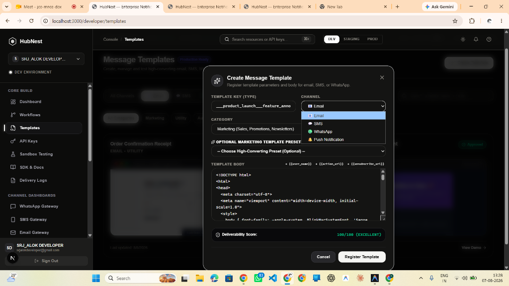 Step 3: Channel Dropdown & Dynamic Payload Variables {{user_name}}